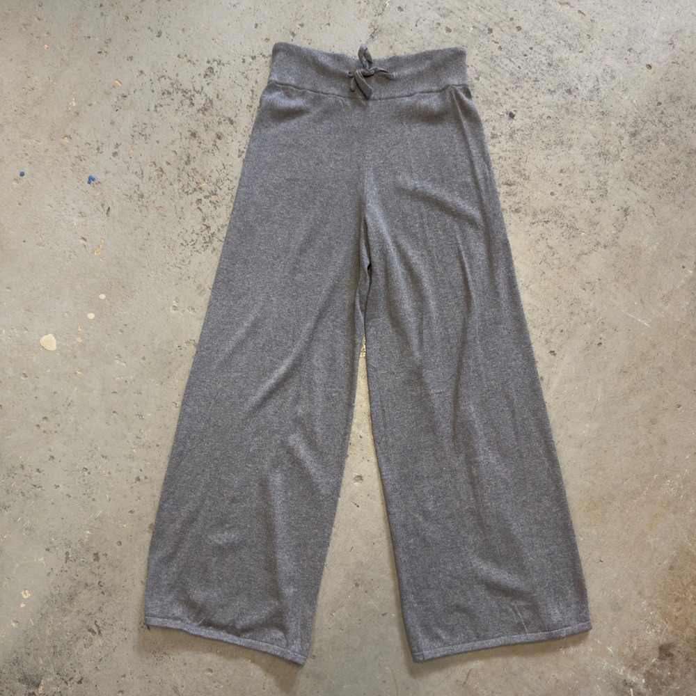 Hannah Rose Gray Cotton Cashmere Wide Leg Knit Lounge Pants Large L Heathered